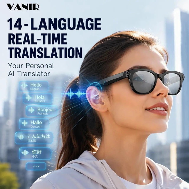 Alt view image 3 of 7 - AI Smart Glasses with 8MP Camera, 4K Ultra HD Photos & HD Video Recording, 14-Language Real-Time Translation, ChatGPT AI Assistant, 3 Interchangeable Lenses, Bluetooth 5.4 Open-Ear Audio