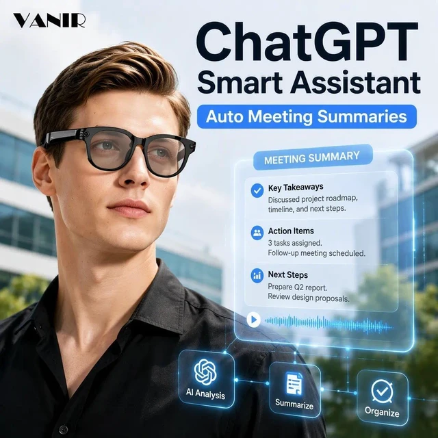 Alt view image 4 of 7 - AI Smart Glasses with 8MP Camera, 4K Ultra HD Photos & HD Video Recording, 14-Language Real-Time Translation, ChatGPT AI Assistant, 3 Interchangeable Lenses, Bluetooth 5.4 Open-Ear Audio