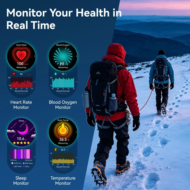 Alt view image 2 of 7 - 1.53" Military Smart Watch for Men with LED Flashlight & Bluetooth Calls Fitness Tracker, Body Composition Metrics, Fatigue Analysis, 100+ Sports Modes 24/7 Heart Rate/SpO2 Monitor, Sleep Tracker