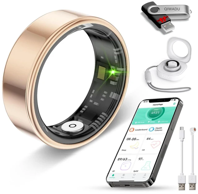 Main image of Smart Ring for Women Men Health Tracker - IP68 Waterproof Fitness Ring with Heart Rate/Blood Oxygen/Blood Pressure/Sleep Tracker/Step/Calories for iOS and Android,No Subscription Fee,Gold 8