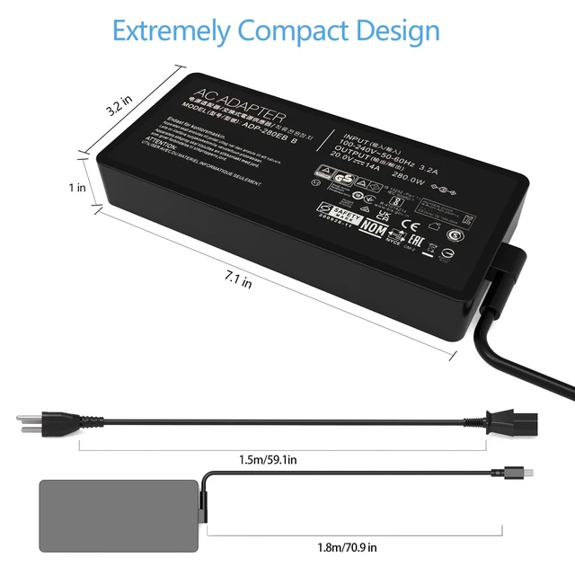 Alt view image 4 of 7 - 280W Charger Fit for ASUS ROG Strix G16 & G18 20V 14A AC Power Adapter Compatible with ASUS ROG Strix G18 G815/G815L/G815LP and G16(2025) G615/G615L/G615LR G615JM laptops