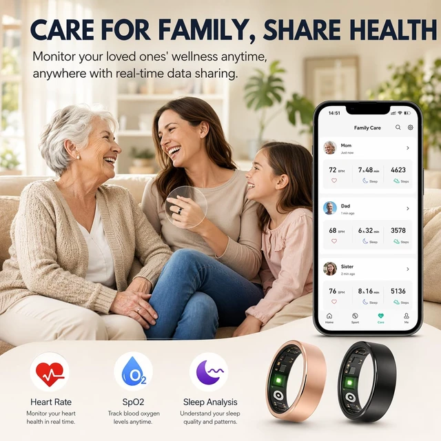 Alt view image 4 of 7 - Smart Ring for Women Men Health Tracker - IP68 Waterproof Fitness Ring with Heart Rate/Blood Oxygen/Blood Pressure/Sleep Tracker/Step/Calories for iOS and Android,No Subscription Fee,Gold 8