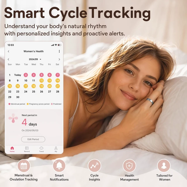 Alt view image 7 of 7 - Smart Ring for Women Men Health Tracker - IP68 Waterproof Fitness Ring with Heart Rate/Blood Oxygen/Blood Pressure/Sleep Tracker/Step/Calories for iOS and Android,No Subscription Fee,Gold 8