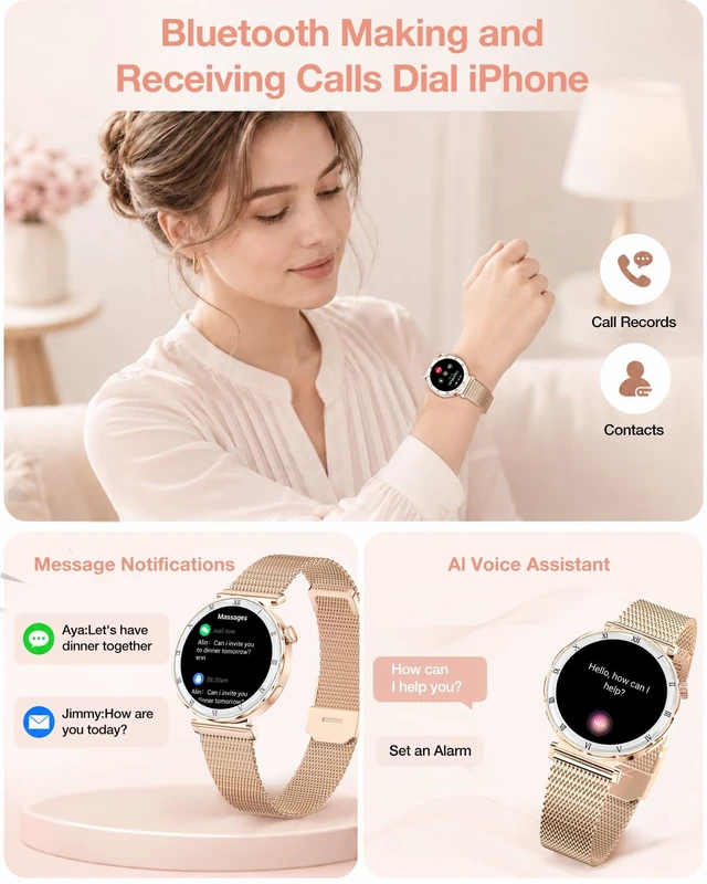 Alt view image 2 of 7 - Smart Watch for Women, 1.19" AMOLED Display, Fitness Tracker, iOS/Android Bluetooth Call & Answer,130+Sports Modes with Heart Rate/Sleep Monitor,3ATM Waterproof with 3 Bands, Round rose gold Watch