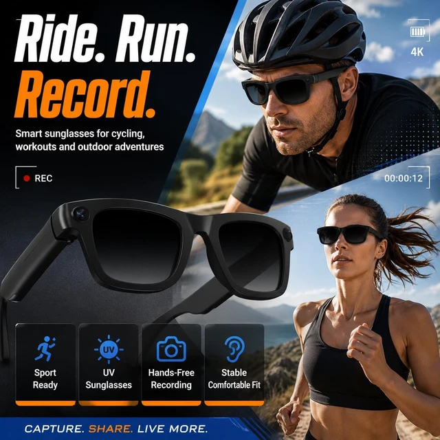 Alt view image 4 of 7 - Men Women Teens AI Smart Glasses with HD Camera, Bluetooth Call&Music, Video Recording, Livestreaming, Real-Time Translation, Object Recognition, ChatGPT Voice Assistant, Replaceable Sunglasses Lenses