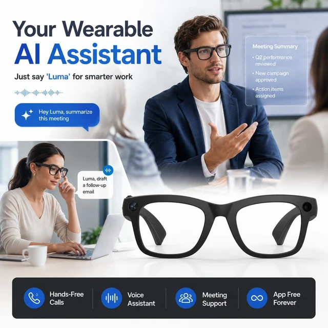 Alt view image 5 of 7 - Men Women Teens AI Smart Glasses with HD Camera, Bluetooth Call&Music, Video Recording, Livestreaming, Real-Time Translation, Object Recognition, ChatGPT Voice Assistant, Replaceable Sunglasses Lenses