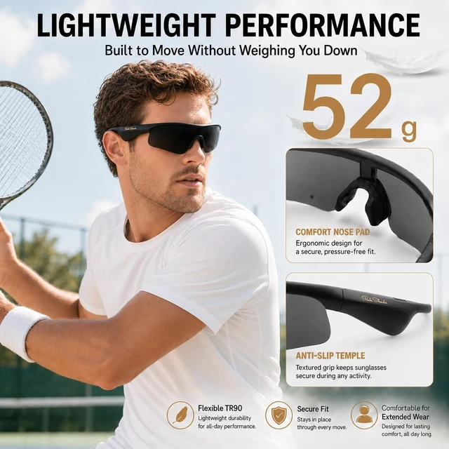 Alt view image 5 of 7 - Bluetooth Sunglasses, Polarized UV400 Open-Ear Audio Glasses Smart Glasses, 8H Playtime, Hands-Free Calls, Music & Voice Control, 52g Lightweight TR90 Frame, IPX5 Waterproof Sport Fit