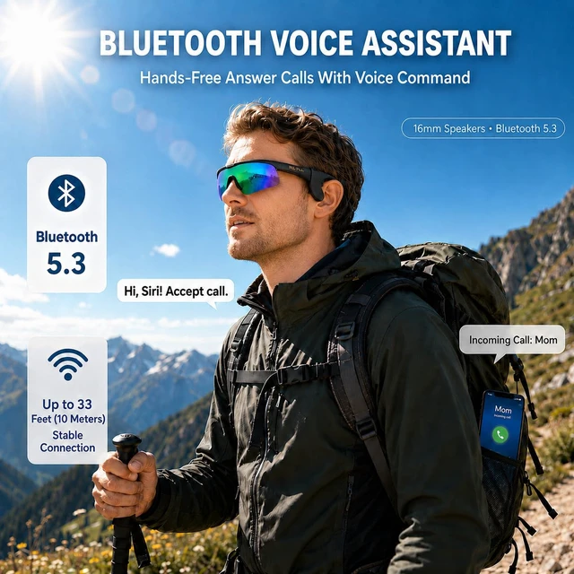 Alt view image 3 of 7 - Bluetooth Sunglasses, Polarized UV400 Open-Ear Audio Glasses Smart Glasses, 8H Playtime, Hands-Free Calls, Music & Voice Control, 52g Lightweight TR90 Frame, IPX5 Waterproof Sport Fit