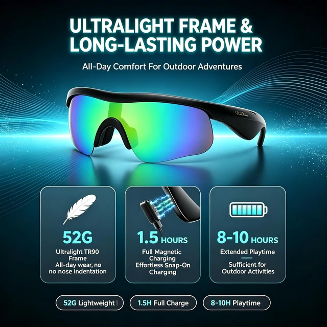 Alt view image 4 of 7 - Bluetooth Sunglasses, Polarized UV400 Open-Ear Audio Glasses Smart Glasses, 8H Playtime, Hands-Free Calls, Music & Voice Control, 52g Lightweight TR90 Frame, IPX5 Waterproof Sport Fit