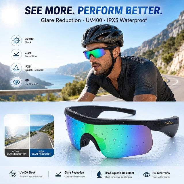 Alt view image 5 of 7 - Bluetooth Sunglasses, Polarized UV400 Open-Ear Audio Glasses Smart Glasses, 8H Playtime, Hands-Free Calls, Music & Voice Control, 52g Lightweight TR90 Frame, IPX5 Waterproof Sport Fit