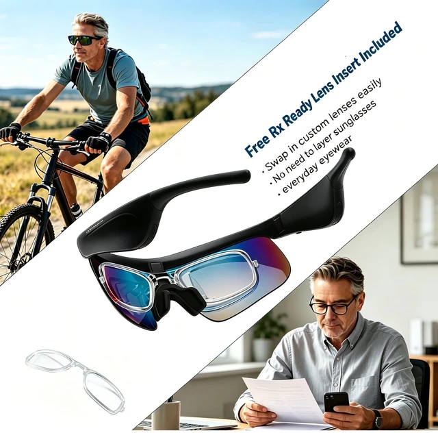 Alt view image 7 of 7 - Bluetooth Sunglasses, Polarized UV400 Open-Ear Audio Glasses Smart Glasses, 8H Playtime, Hands-Free Calls, Music & Voice Control, 52g Lightweight TR90 Frame, IPX5 Waterproof Sport Fit