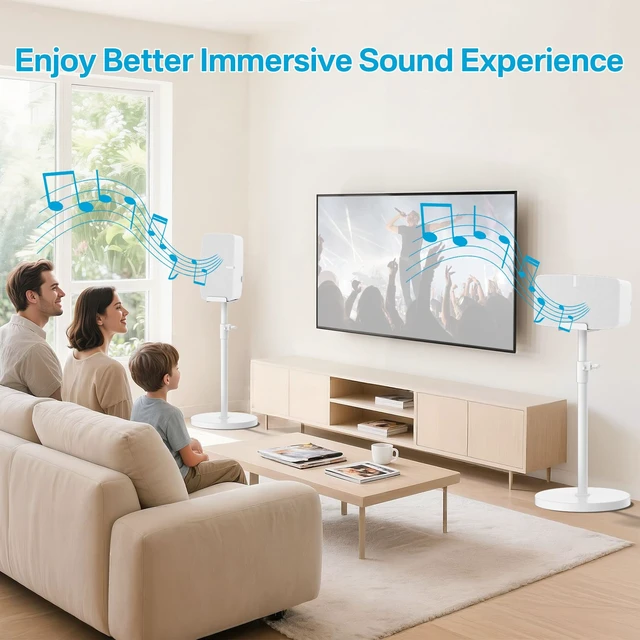 Alt view image 6 of 6 - Height Adjustable Speaker Stand for Sonos Five & Play 5 Speaker Support Vertical & Horizontal - Heavy-Duty Floor Stand for Sonos Play 5 Gen 2 and Sonos Five with Cable Management, White