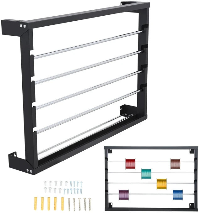 Main image of Wire Spool Rack, Heavy Duty Cold-Rolled Steel Cable Dispenser 4 Adjustable Rods, Wall Mount or Desk Wire Spool Rack Holder for Industrial, Electrical, and Retail Storage and Display