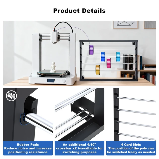 Alt view image 5 of 7 - Wire Spool Rack, Heavy Duty Cold-Rolled Steel Cable Dispenser 4 Adjustable Rods, Wall Mount or Desk Wire Spool Rack Holder for Industrial, Electrical, and Retail Storage and Display
