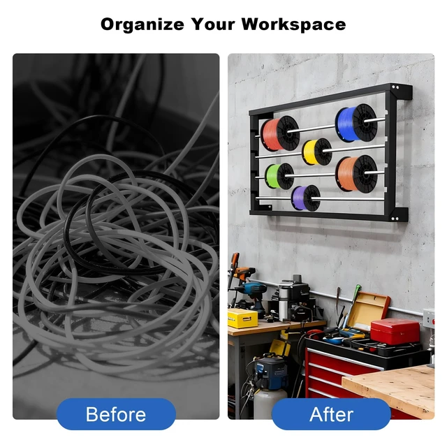 Alt view image 4 of 7 - Wire Spool Rack, Heavy Duty Cold-Rolled Steel Cable Dispenser 4 Adjustable Rods, Wall Mount or Desk Wire Spool Rack Holder for Industrial, Electrical, and Retail Storage and Display