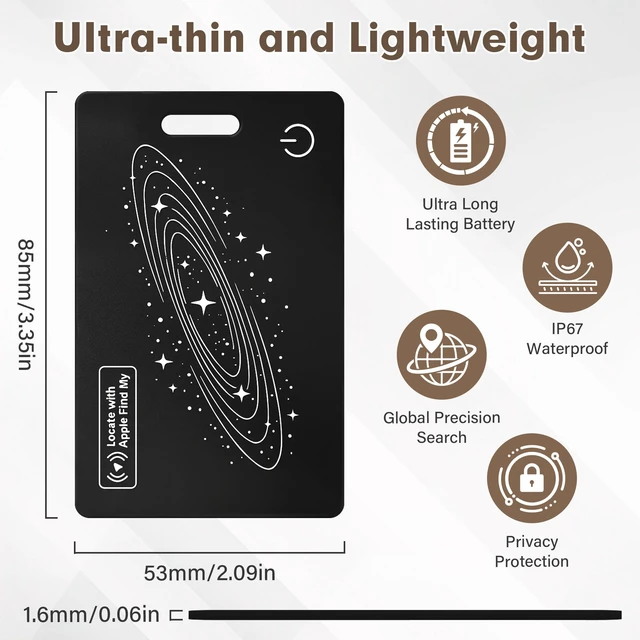 Alt view image 2 of 7 - Smart Wallet Tracker Card (iOS Only) - Item Finder for Luggage, Keys & Passport Compatible with Apple Find MySlim, Rechargeable & IP68 Waterproof (4 Black)