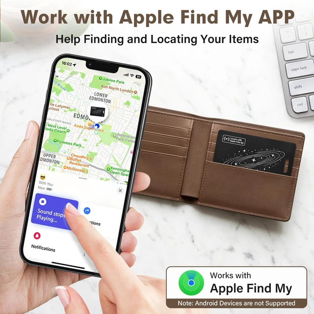 Alt view image 4 of 7 - Smart Wallet Tracker Card (iOS Only) - Item Finder for Luggage, Keys & Passport Compatible with Apple Find MySlim, Rechargeable & IP68 Waterproof (4 Black)