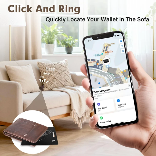Alt view image 5 of 7 - Smart Wallet Tracker Card (iOS Only) - Item Finder for Luggage, Keys & Passport Compatible with Apple Find MySlim, Rechargeable & IP68 Waterproof (4 Black)