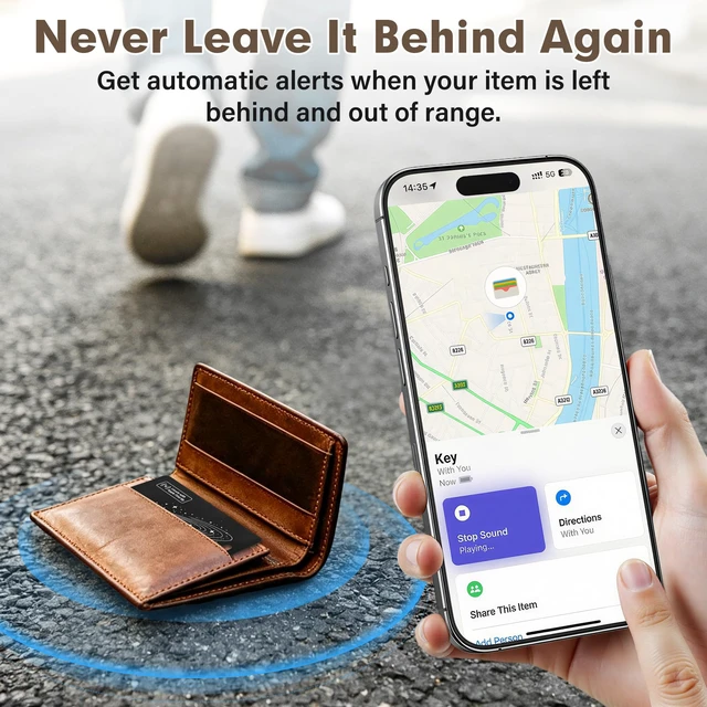 Alt view image 6 of 7 - Smart Wallet Tracker Card (iOS Only) - Item Finder for Luggage, Keys & Passport Compatible with Apple Find MySlim, Rechargeable & IP68 Waterproof (4 Black)