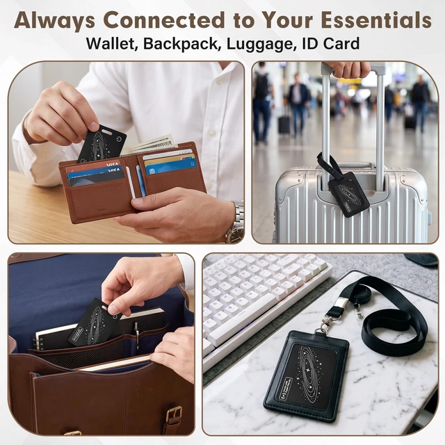 Alt view image 7 of 7 - Smart Wallet Tracker Card (iOS Only) - Item Finder for Luggage, Keys & Passport Compatible with Apple Find MySlim, Rechargeable & IP68 Waterproof (4 Black)