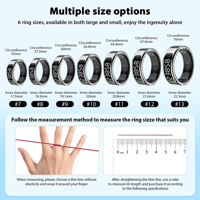 Alt view image 2 of 7 - Smart Ring for Women, Fitness Tracker Ring with Monitors Heart Rate, Blood Oxygen, Sleep, Stress and 60 Health Metrics, Ultra-Thin (Sliver,8#)