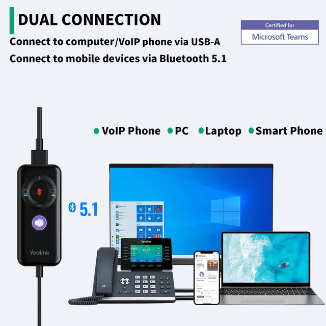 Alt view image 2 of 7 - UH38 USB-A Wired & Bluetooth Headset,Teams Certified,Inline Control Computer Stereo Headphones, Noise Cancelling Microphone,PC/Laptop/Mac/Tablet/Cell Phone, Call Center, Office, Busylight