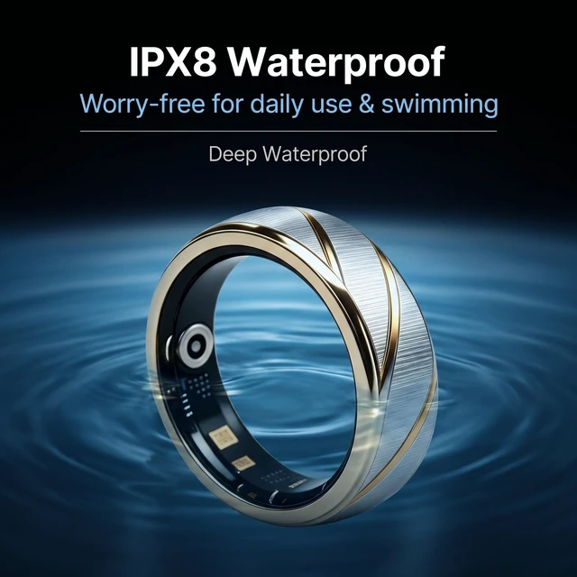 Alt view image 6 of 7 - Smart Ring for Women Men Health Monitor Fitness Tracker, Gold, 8# Hear Rate/Blood Oxygen/HRV/Stress/Women Cycle/Workouts Tracker IPX8 Waterproof Slim No Subscription Fee with Charging Case