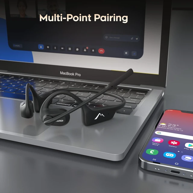 Alt view image 5 of 7 - Open Ear Headphones with Mic, Bluetooth Headset with AI Noise Canceling Microphone, Comfort Air Conduction Headphones Wireless Headset Earphone for Office Work Call Meeting Driving Sports