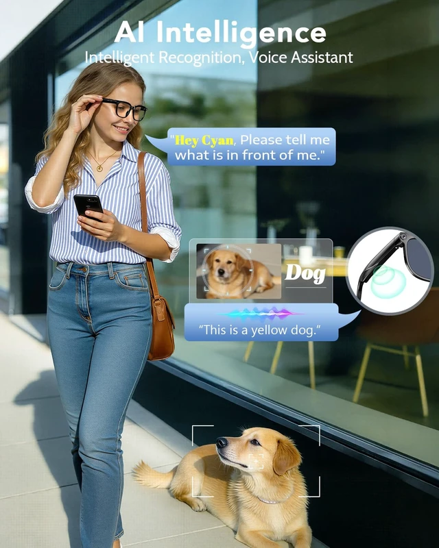 Alt view image 6 of 7 - Smart Glasses with Camera, Bluetooth Music & Call, AI Camera Glasses, Video Recording, AI Assistant, Object Recognition,Open-Ear Speakers,Transparent Lenses