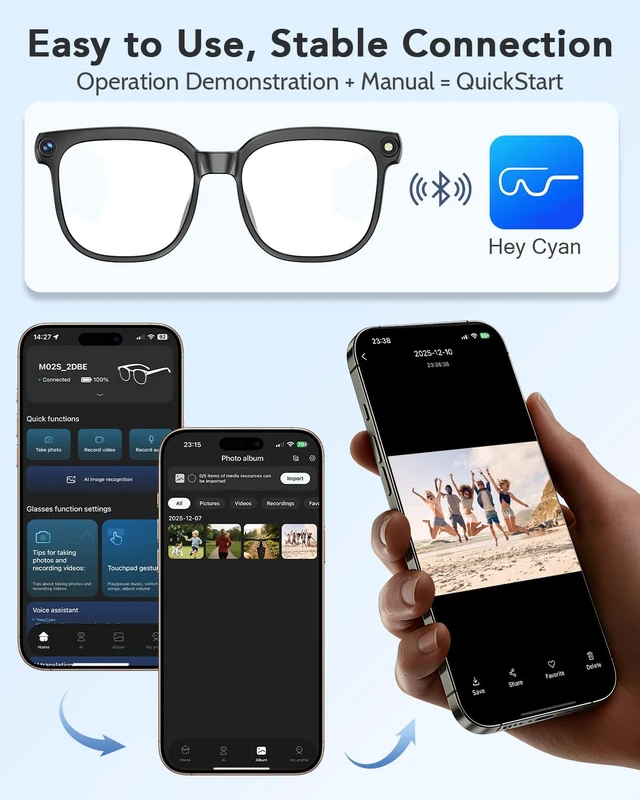 Alt view image 7 of 7 - Smart Glasses with Camera, Bluetooth Music & Call, AI Camera Glasses, Video Recording, AI Assistant, Object Recognition,Open-Ear Speakers,Transparent Lenses