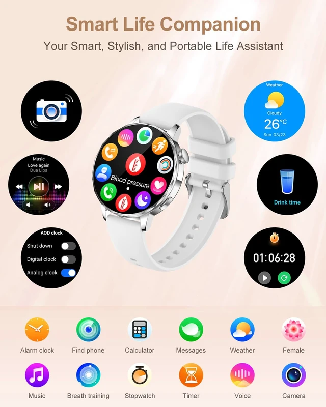 Alt view image 5 of 7 - Smart Watch for Women, 1.27 Inch HD Touchscreen, Bluetooth Calling, Heart Rate & Sleep Tracking, 100+ Sports Modes, IP68 Waterproof Fitness Tracker for Android & iPhone