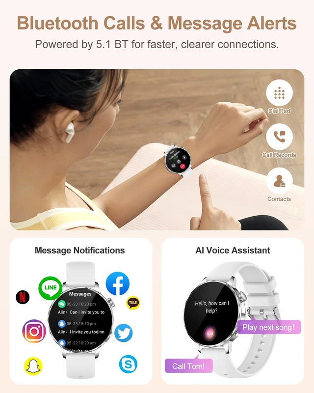 Alt view image 4 of 7 - Smart Watch for Women, 1.27 Inch HD Touchscreen, Bluetooth Calling, Heart Rate & Sleep Tracking, 100+ Sports Modes, IP68 Waterproof Fitness Tracker for Android & iPhone