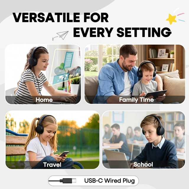 Alt view image 7 of 7 - USB-C Classroom Headphones 10-Pack On-Ear for Kids K-12 Bulk Type C Wired Durable Adjustable Headphones for School Students Compatible with Chromebook & Laptops (HY30C,10Pack)