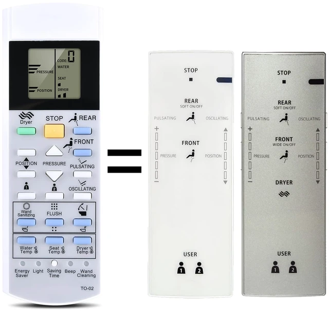 Main image of Replacement Remote for TOTO C200 TO-02 Washlet Toilets Bidets G500 A200 992WA 992M 700H SW2044 MS970CEMFG SN970M V1 TCF403RG TCF403RSW SW2043 TCF6530U TCF6531U SW2024 TCF6501U