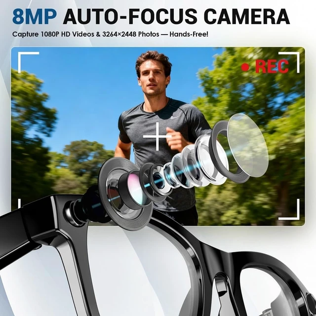 Alt view image 3 of 7 - Smart Glasses with Camera and Bluetooth, 8MP Camera Sunglasses with Photochromic Lens, AI Real Time Translation & Object Recognition Music & Calls Bluetooth Glasses for Men Women