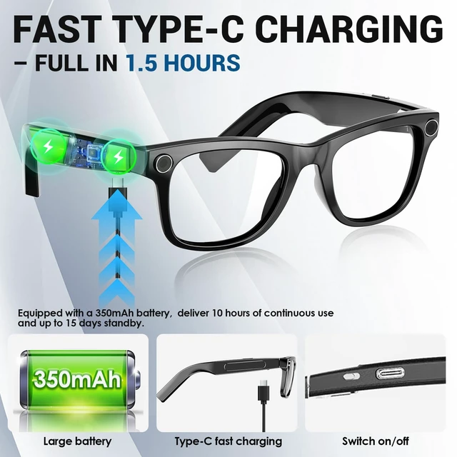 Alt view image 6 of 7 - Smart Glasses with Camera and Bluetooth, 8MP Camera Sunglasses with Photochromic Lens, AI Real Time Translation & Object Recognition Music & Calls Bluetooth Glasses for Men Women