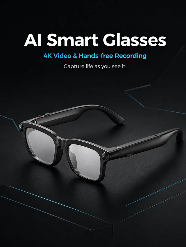 Alt view image 2 of 7 - AI Smart Glasses with Camera, AI Voice Assistant with ChatGPT 4K HD Video Recording Glasses, Real-Time TranslationBluetooth 5.4 SunglassesIP65 Waterproof Smart Glasses for Travel Daily