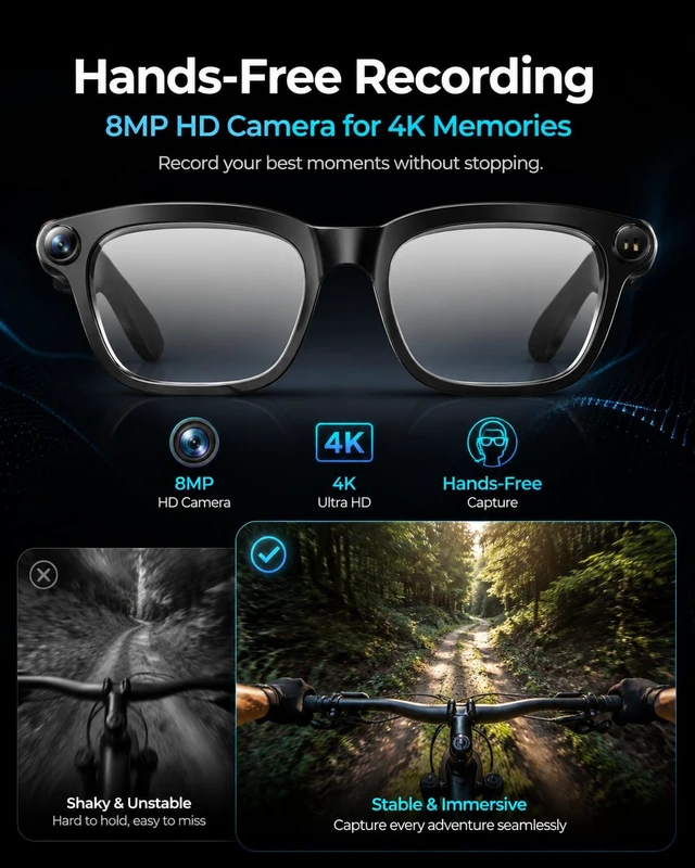 Alt view image 4 of 7 - AI Smart Glasses with Camera, AI Voice Assistant with ChatGPT 4K HD Video Recording Glasses, Real-Time TranslationBluetooth 5.4 SunglassesIP65 Waterproof Smart Glasses for Travel Daily
