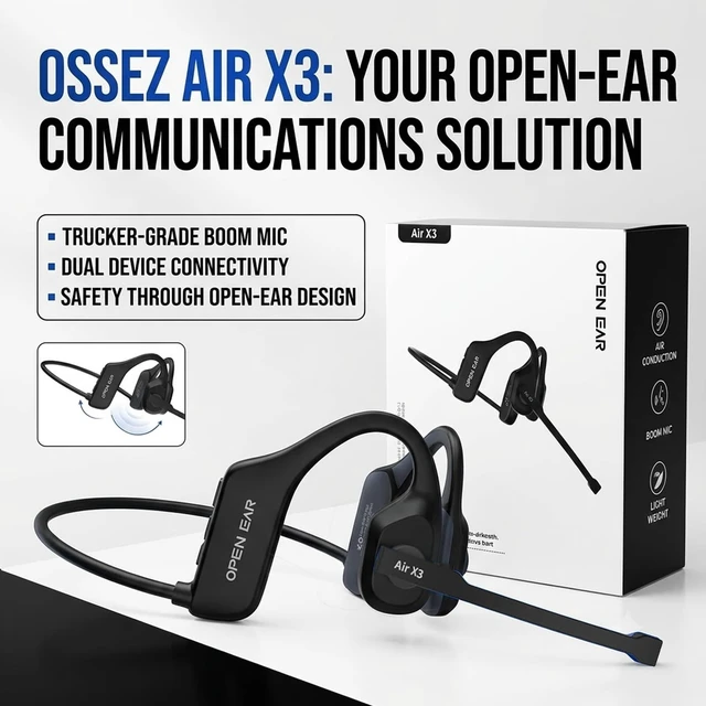 Alt view image 7 of 7 - Trucker Headset, Open Ear Air X3 Bone Conduction Headset with Mic, Dual Connect Wireless Headphones, Noise Cancelling with Mute Button Black