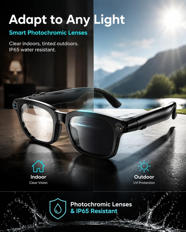 Alt view image 5 of 7 - AI Smart Glasses with Camera, AI Voice Assistant with ChatGPT 4K HD Video Recording Glasses, Real-Time TranslationBluetooth 5.4 SunglassesIP65 Waterproof Smart Glasses for Travel Daily