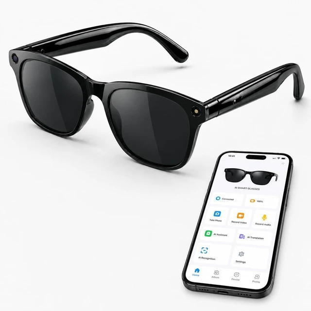 Main image of AI Smart Sunglasses with 8MP HD Camera, UV400 Polarized Lens Bluetooth AI Translation; Dual ENC Mics; Bluetooth Calls; Object Recognition; 290mAh Battery; Lightweight Frame Design; Men Women Use
