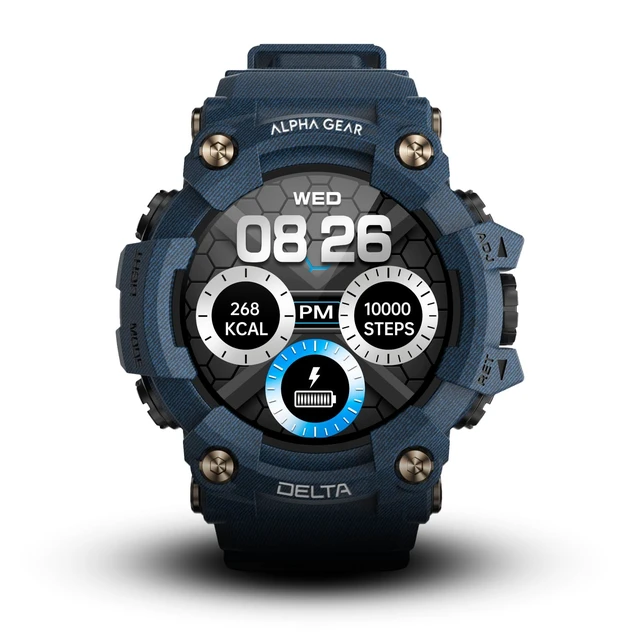 Alt view image 2 of 3 - Delta Smartwatch for Men, Tactical Rugged Smart Watch, IP69K Water + Dust Resistant, 380mAh 21-Day Battery, Bluetooth Calling, Operates -15F to 140F, for Android iPhone, Blue