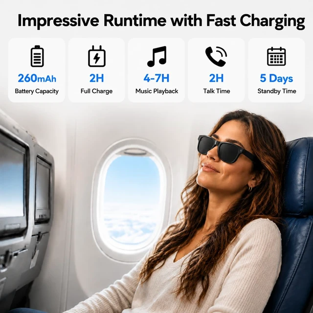 Alt view image 3 of 7 - AI Smart Sunglasses with 8MP HD Camera, UV400 Polarized Lens Bluetooth AI Translation; Dual ENC Mics; Bluetooth Calls; Object Recognition; 290mAh Battery; Lightweight Frame Design; Men Women Use