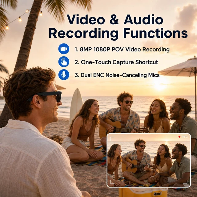 Alt view image 4 of 7 - AI Smart Sunglasses with 8MP HD Camera, UV400 Polarized Lens Bluetooth AI Translation; Dual ENC Mics; Bluetooth Calls; Object Recognition; 290mAh Battery; Lightweight Frame Design; Men Women Use