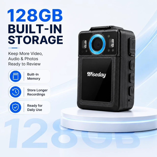 Alt view image 3 of 7 - 2K Police Body Camera, 128GB, 40MP Night Vision Security Camera Body Camera with Audio and Video Recording for Law Enforcement,Waterproof,11H Battery,2-Inch Screen with Data Encrypt