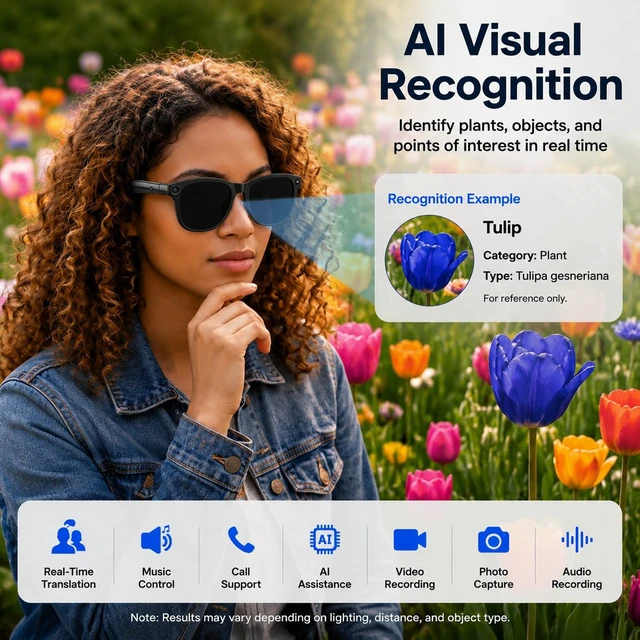 Alt view image 5 of 7 - AI Smart Sunglasses with 8MP HD Camera, UV400 Polarized Lens Bluetooth AI Translation; Dual ENC Mics; Bluetooth Calls; Object Recognition; 290mAh Battery; Lightweight Frame Design; Men Women Use