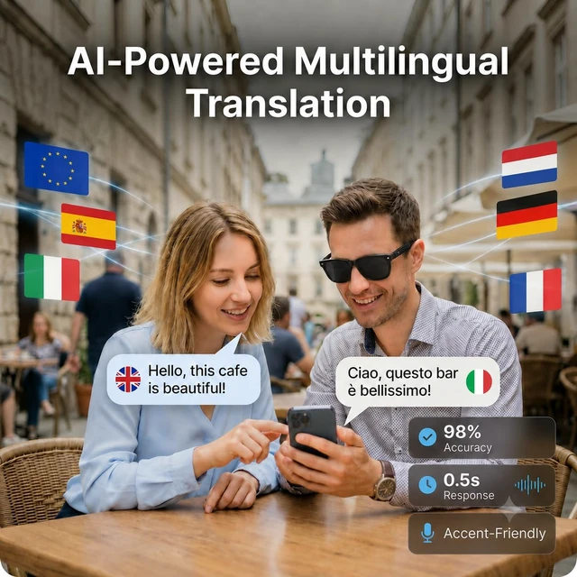 Alt view image 6 of 7 - AI Smart Sunglasses with 8MP HD Camera, UV400 Polarized Lens Bluetooth AI Translation; Dual ENC Mics; Bluetooth Calls; Object Recognition; 290mAh Battery; Lightweight Frame Design; Men Women Use