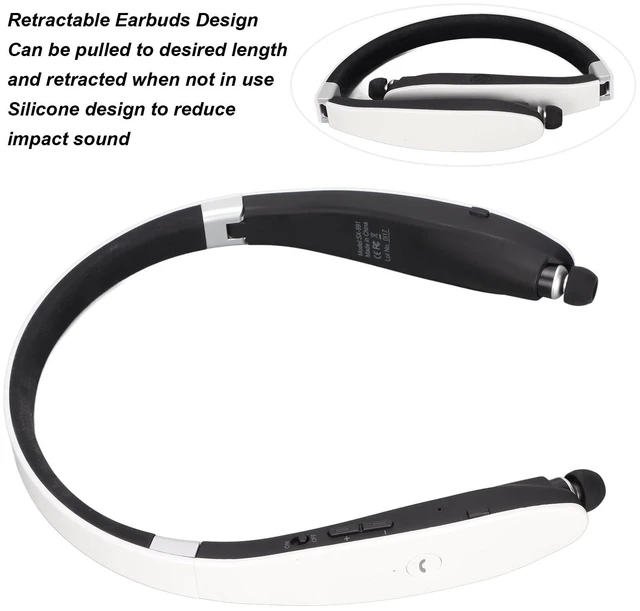 Alt view image 5 of 7 - Bluetooth Neckband Headphones, Bluetooth Stereo Neckband Earbuds Retractable Flexible Sports Earphones with Mic, Noise Cancelling, for Running Workout(White)