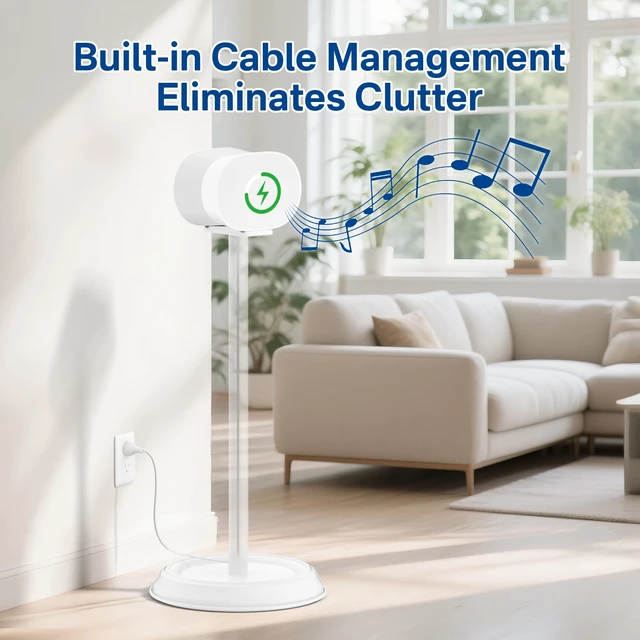 Alt view image 4 of 6 - Heavy-Duty Speaker Stand for Sonos Era 300 Stand White with Cable Management Floor Speaker Stands for Sonos Era 300 Speaker Stand for Easy and Secure Mounting