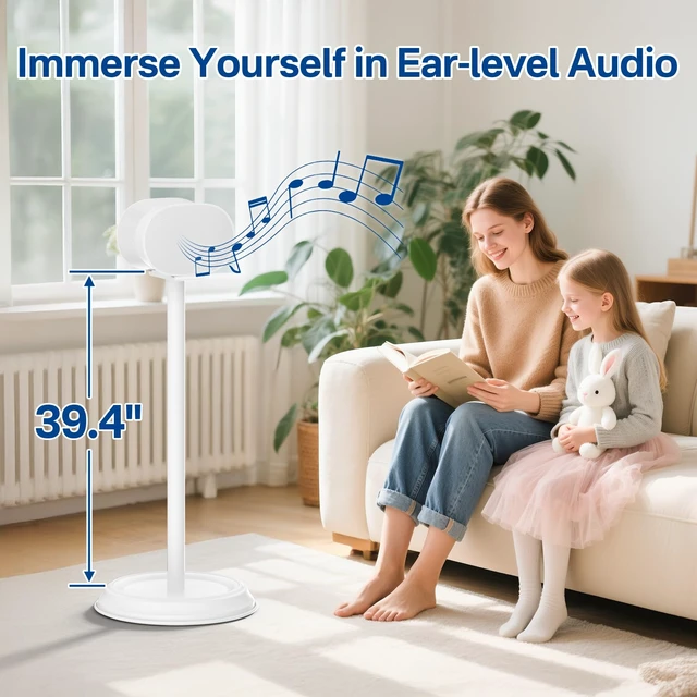 Alt view image 6 of 6 - Heavy-Duty Speaker Stand for Sonos Era 300 Stand White with Cable Management Floor Speaker Stands for Sonos Era 300 Speaker Stand for Easy and Secure Mounting